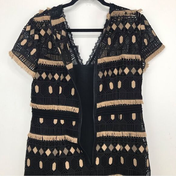 Nanette Lepore Black Tan EFFORTLESS Geo-Lace Fringed Geometric Sheath Dress - Picture 10 of 16